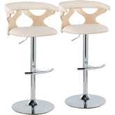 Gardenia Adjustable Swivel Bar Stool in Natural Wood, Chrome & Cream Leatherette (Set of 2)